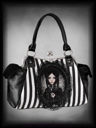 Neo Victorian Gothic Doll Bag - black and white - Mystique Noire Gothic Shop