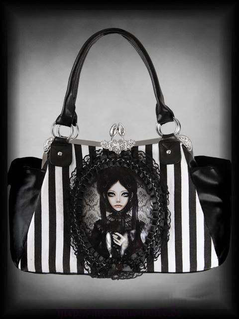 Neo Victorian Gothic Doll Bag - black and white - Mystique Noire Gothic Shop